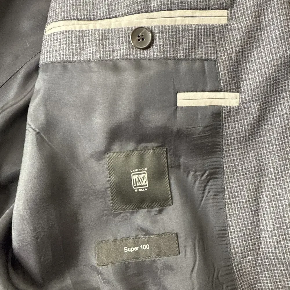 Hugo Boss Wool 42R Lanificio Tesse Super 100 Gray Plaid Blazer Sport Coat Suit